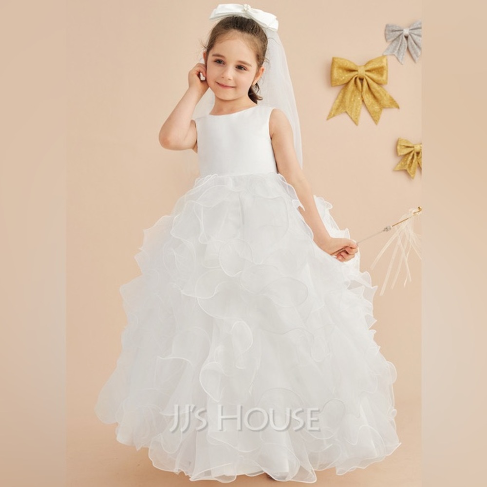 JJs House White Ruffled Kids Formal Dress